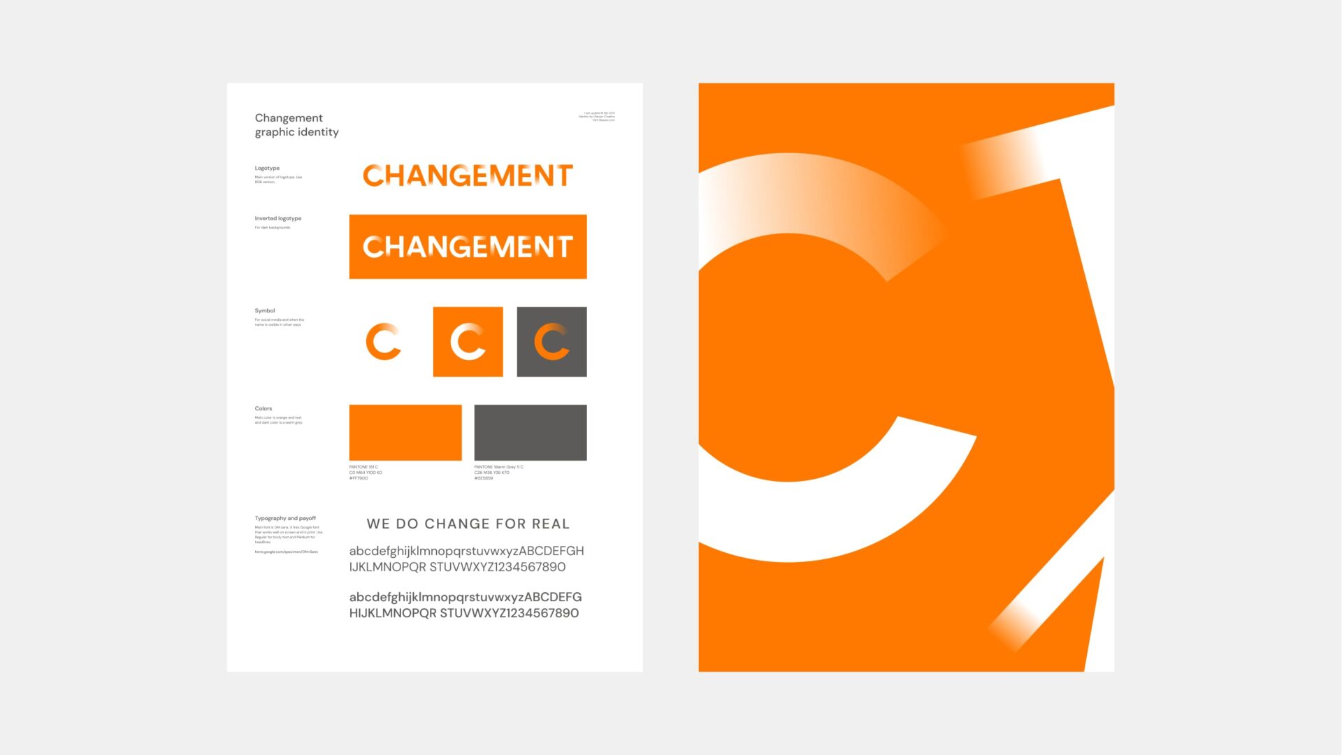 Logotype and application of the Changement graphic identity