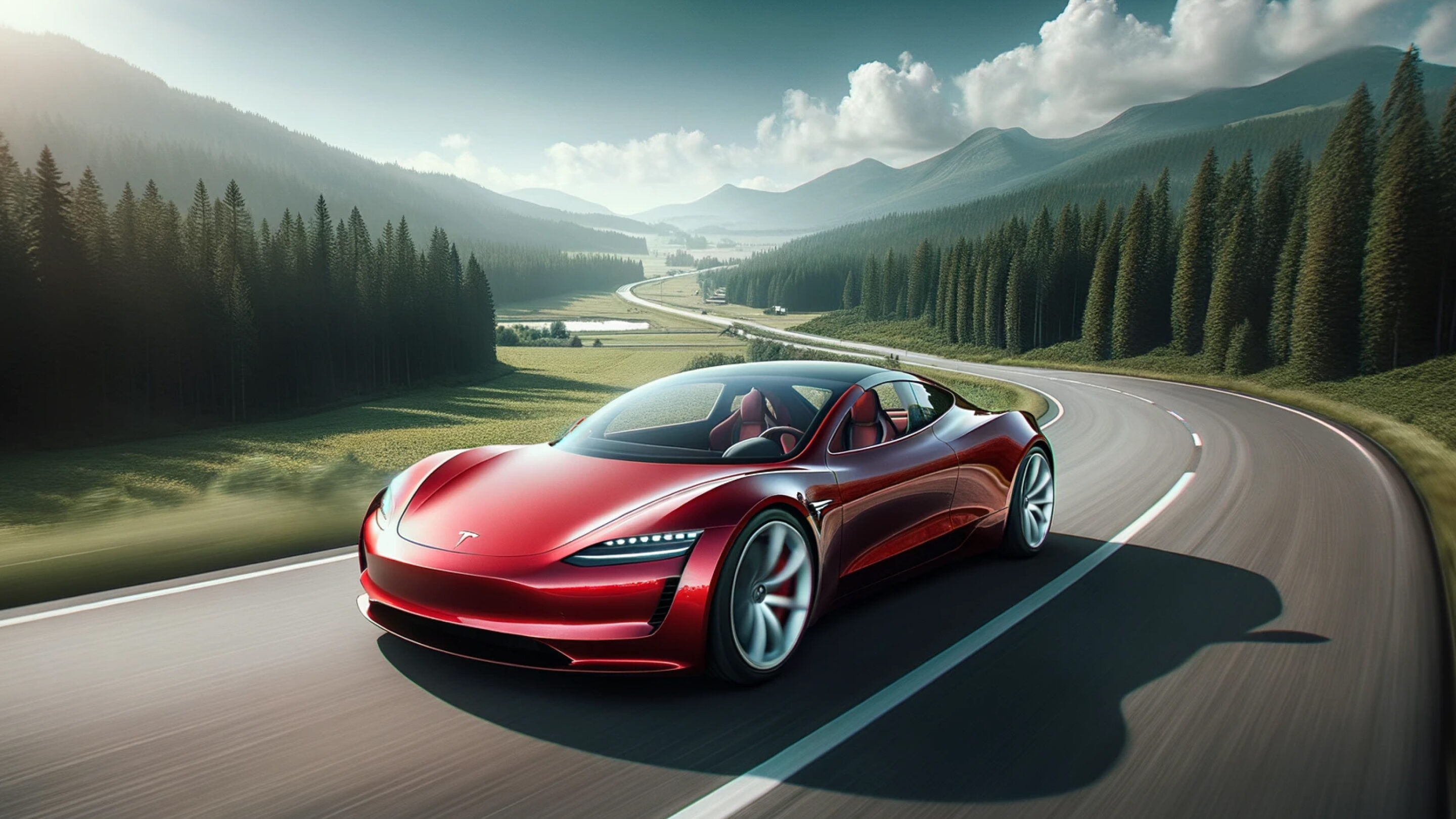 A Tesla Roadster on a road