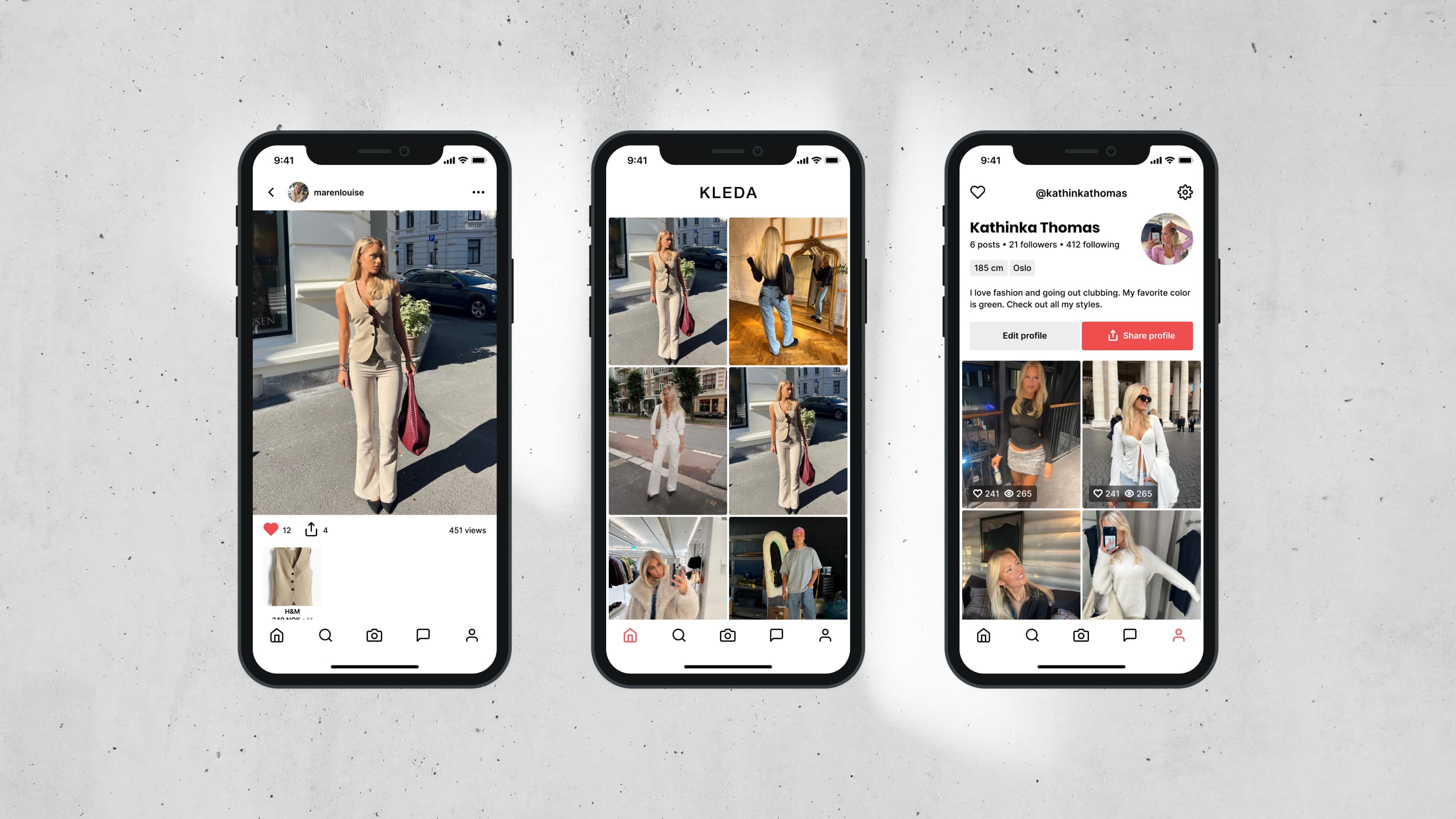 App design for norwegian fashion startup Kleda